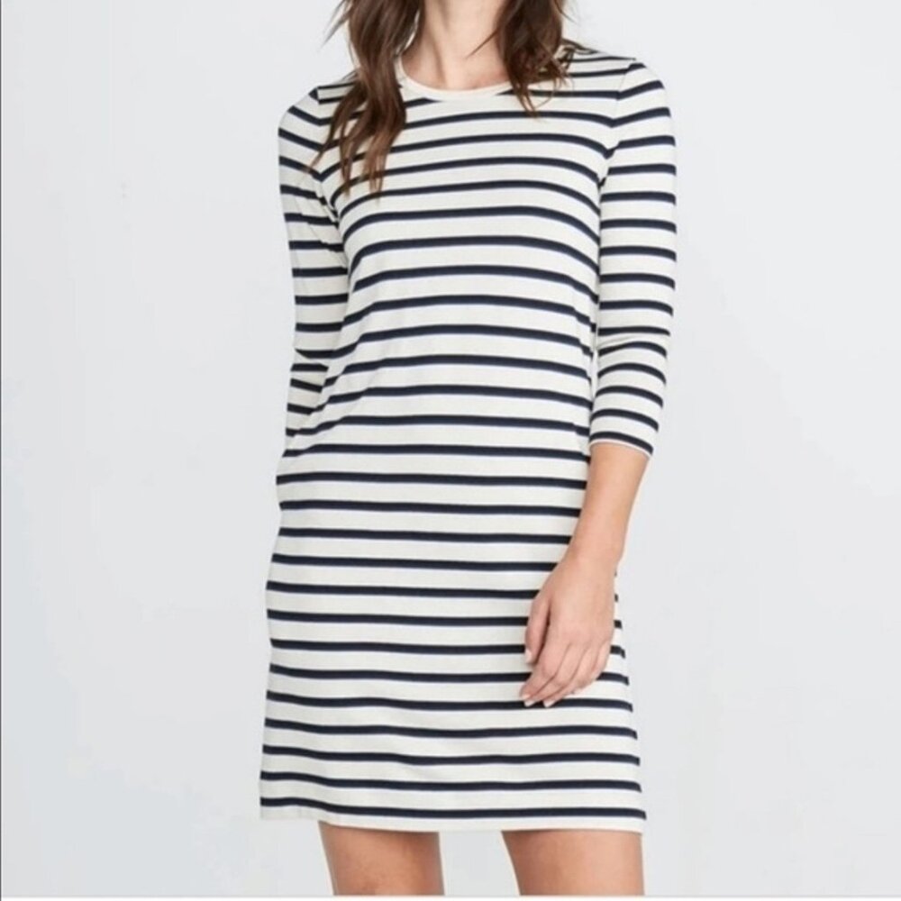 Marine Layer Women's Gigi Supima Cotton Stripped Dress Cream Navy Black XS